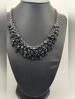 STATE Black Necklace Faceted Cluster Bib Statement